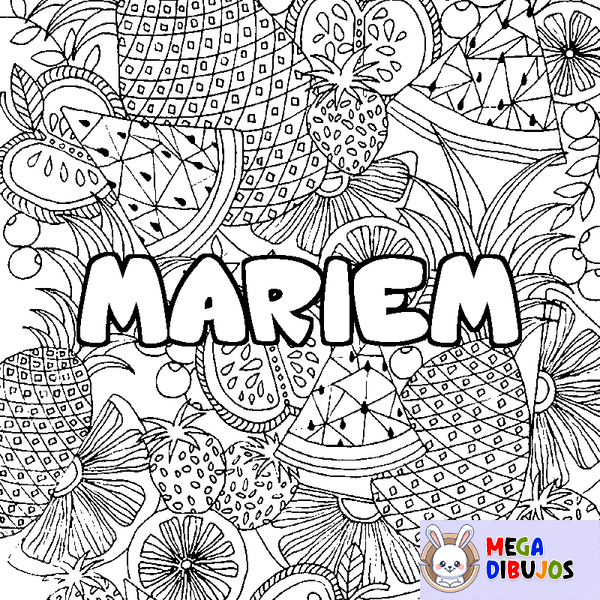 Coloraci&oacute;n del nombre MARIEM - decorado mandala de frutas