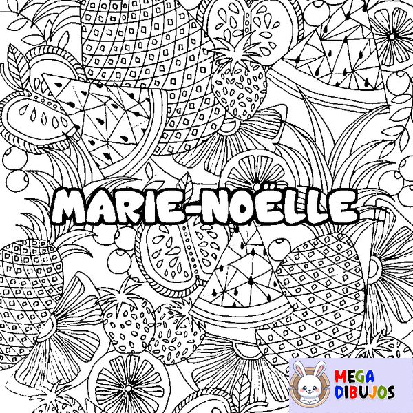 Coloraci&oacute;n del nombre MARIE-NO&Euml;LLE - decorado mandala de frutas
