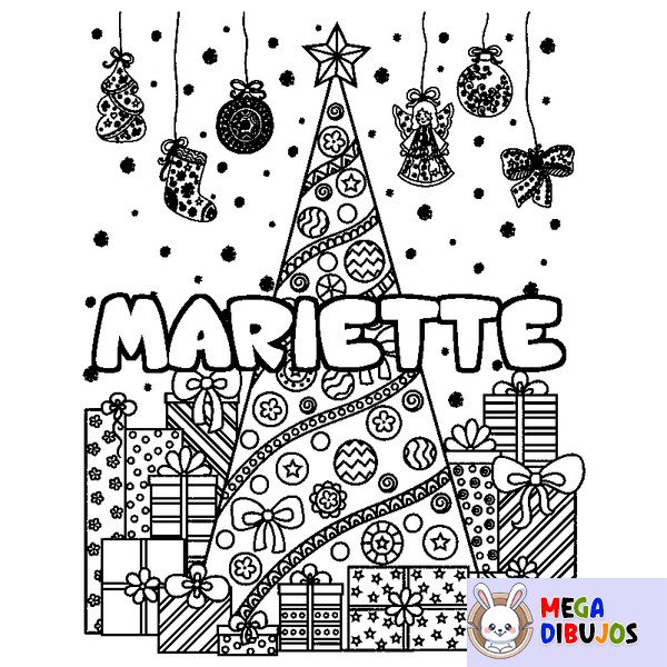 Coloraci&oacute;n del nombre MARIETTE - decorado &aacute;rbol de Navidad y regalos