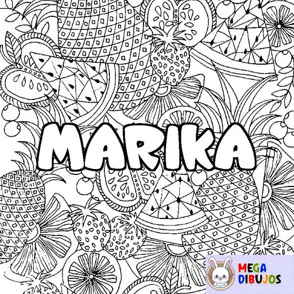 Coloraci&oacute;n del nombre MARIKA - decorado mandala de frutas