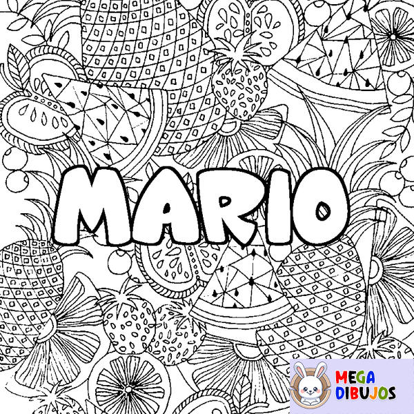 Coloraci&oacute;n del nombre MARIO - decorado mandala de frutas
