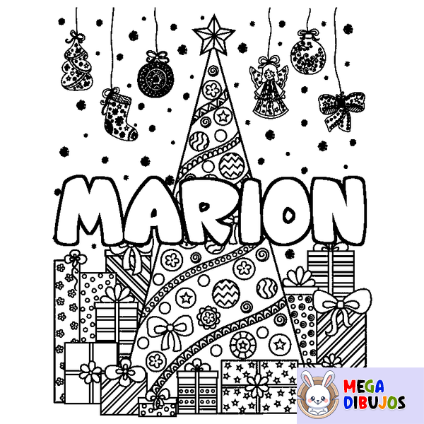 Coloraci&oacute;n del nombre MARION - decorado &aacute;rbol de Navidad y regalos