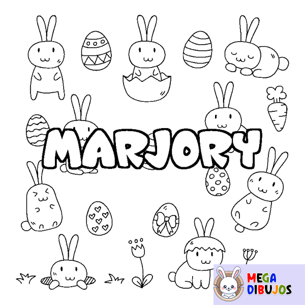 Coloraci&oacute;n del nombre MARJORY - decorado Pascua