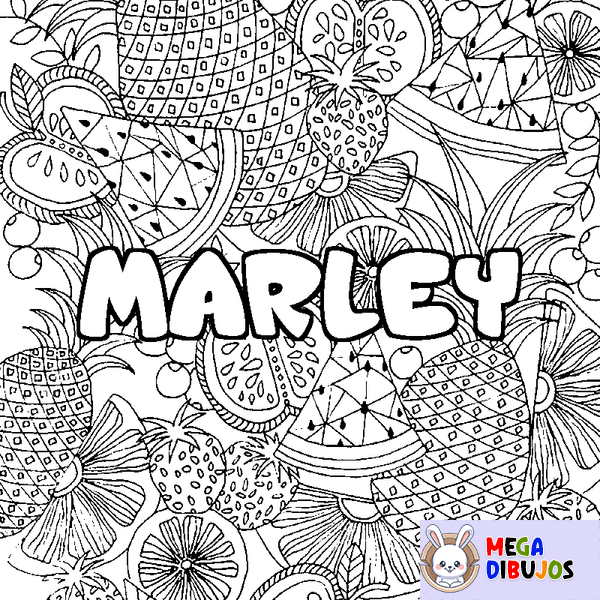 Coloraci&oacute;n del nombre MARLEY - decorado mandala de frutas