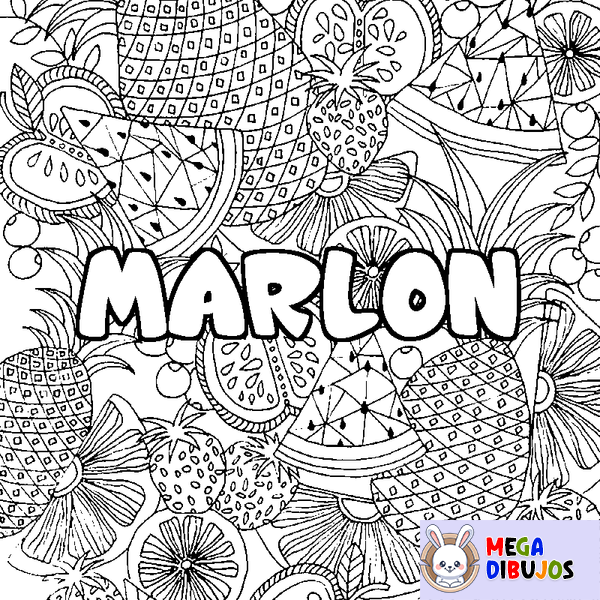 Coloraci&oacute;n del nombre MARLON - decorado mandala de frutas