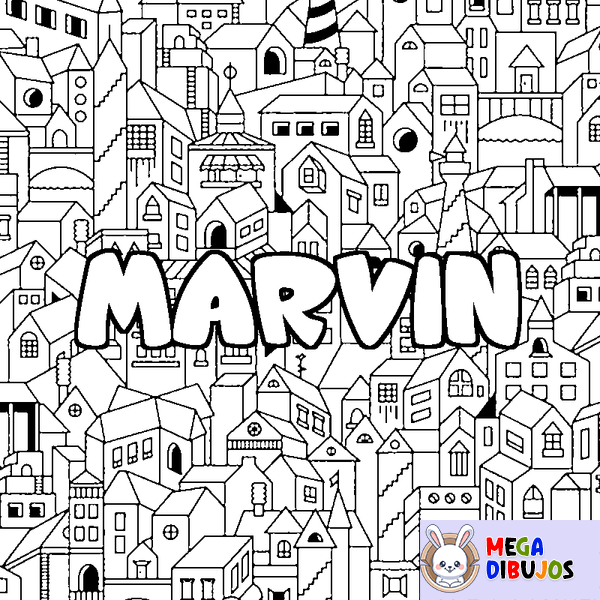 Coloraci&oacute;n del nombre MARVIN - decorado ciudad