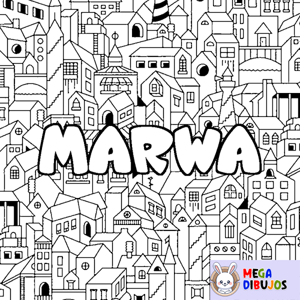 Coloraci&oacute;n del nombre MARWA - decorado ciudad