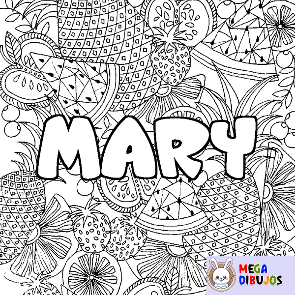 Coloraci&oacute;n del nombre MARY - decorado mandala de frutas