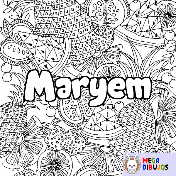 Coloraci&oacute;n del nombre Maryem - decorado mandala de frutas