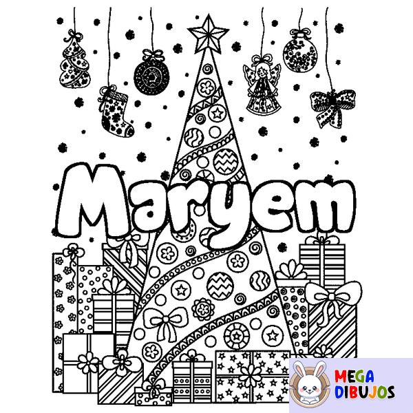 Coloraci&oacute;n del nombre Maryem - decorado &aacute;rbol de Navidad y regalos