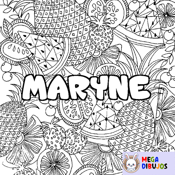 Coloraci&oacute;n del nombre MARYNE - decorado mandala de frutas