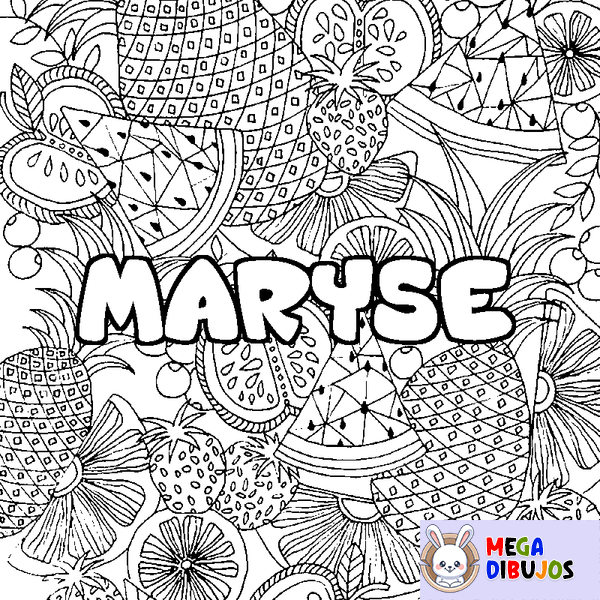 Coloraci&oacute;n del nombre MARYSE - decorado mandala de frutas