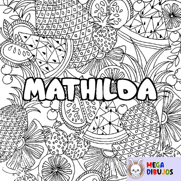 Coloraci&oacute;n del nombre MATHILDA - decorado mandala de frutas