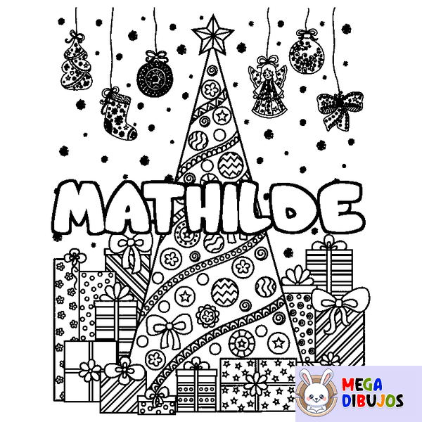 Coloraci&oacute;n del nombre MATHILDE - decorado &aacute;rbol de Navidad y regalos