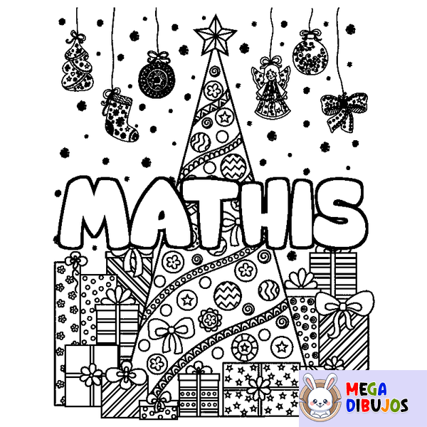 Coloraci&oacute;n del nombre MATHIS - decorado &aacute;rbol de Navidad y regalos