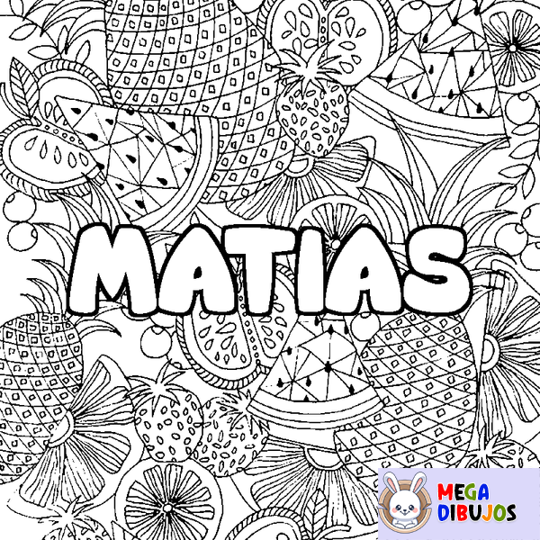 Coloraci&oacute;n del nombre MATIAS - decorado mandala de frutas