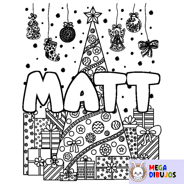 Coloraci&oacute;n del nombre MATT - decorado &aacute;rbol de Navidad y regalos