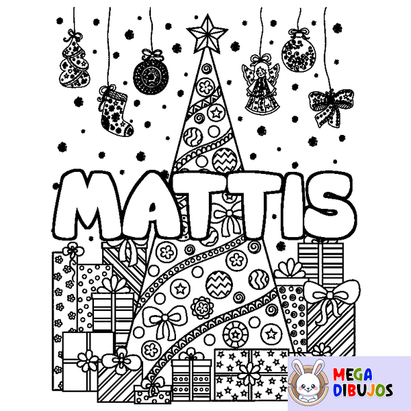 Coloraci&oacute;n del nombre MATTIS - decorado &aacute;rbol de Navidad y regalos