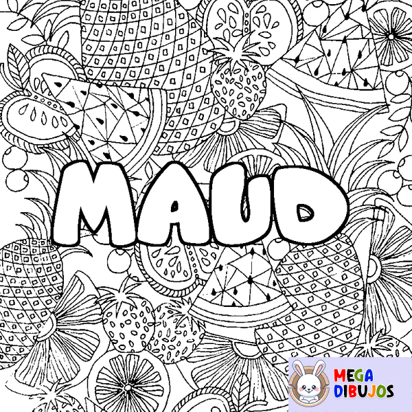 Coloraci&oacute;n del nombre MAUD - decorado mandala de frutas