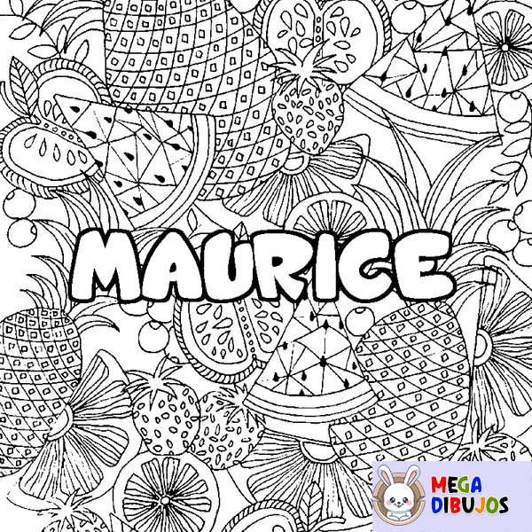 Coloraci&oacute;n del nombre MAURICE - decorado mandala de frutas