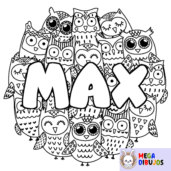 Coloraci&oacute;n del nombre MAX - decorado b&uacute;hos