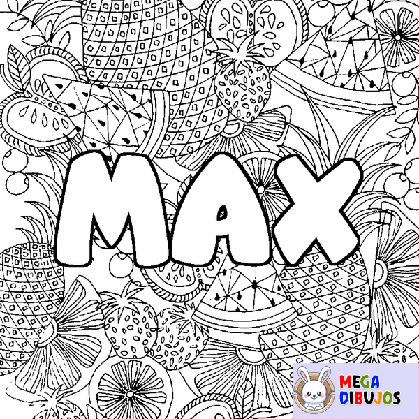 Coloraci&oacute;n del nombre MAX - decorado mandala de frutas