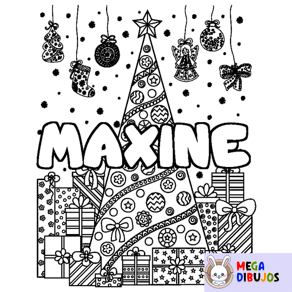 Coloraci&oacute;n del nombre MAXINE - decorado &aacute;rbol de Navidad y regalos