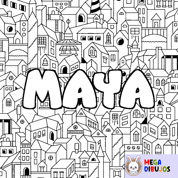 Coloraci&oacute;n del nombre MAYA - decorado ciudad