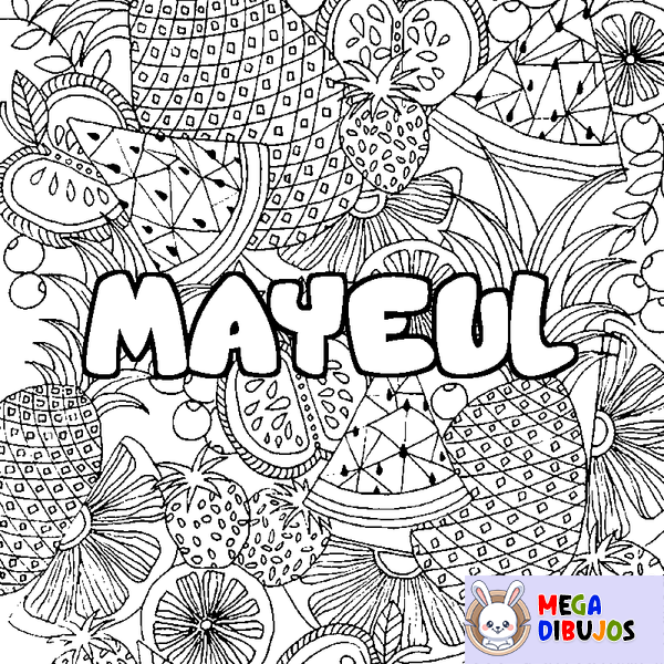Coloraci&oacute;n del nombre MAYEUL - decorado mandala de frutas