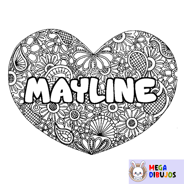 Coloraci&oacute;n del nombre MAYLINE - decorado mandala de coraz&oacute;n
