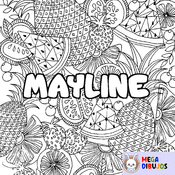 Coloraci&oacute;n del nombre MAYLINE - decorado mandala de frutas