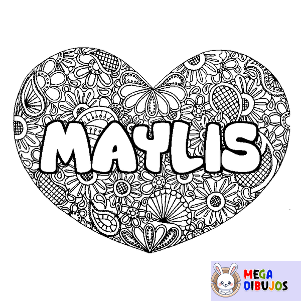 Coloraci&oacute;n del nombre MAYLIS - decorado mandala de coraz&oacute;n
