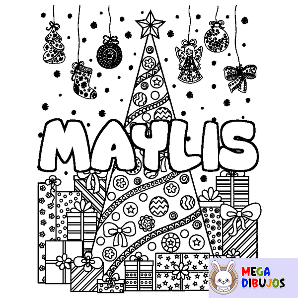 Coloraci&oacute;n del nombre MAYLIS - decorado &aacute;rbol de Navidad y regalos