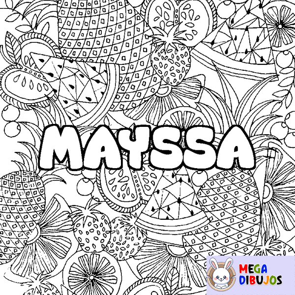 Coloraci&oacute;n del nombre MAYSSA - decorado mandala de frutas