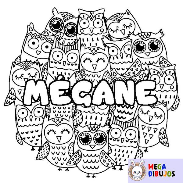 Coloraci&oacute;n del nombre M&Eacute;GANE - decorado b&uacute;hos