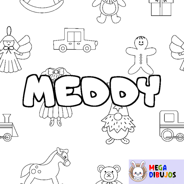 Coloraci&oacute;n del nombre MEDDY - decorado juguetes