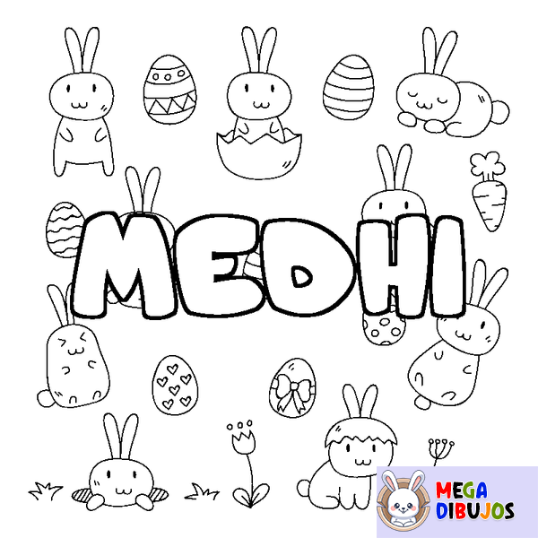 Coloraci&oacute;n del nombre MEDHI - decorado Pascua