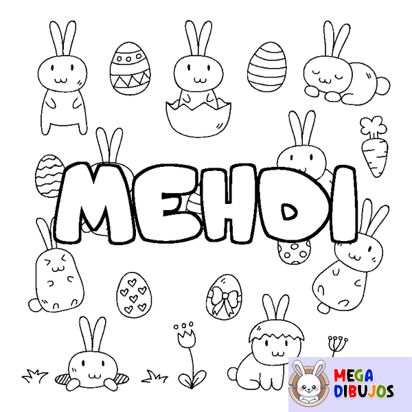 Coloraci&oacute;n del nombre MEHDI - decorado Pascua