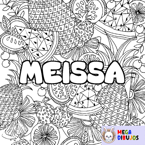 Coloraci&oacute;n del nombre MEISSA - decorado mandala de frutas