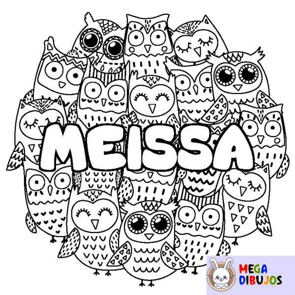 Coloraci&oacute;n del nombre MEISSA - decorado b&uacute;hos