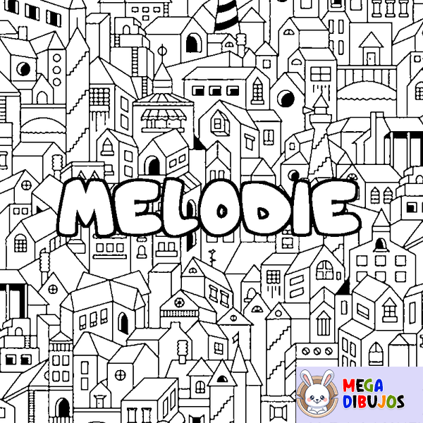 Coloraci&oacute;n del nombre MELODIE - decorado ciudad