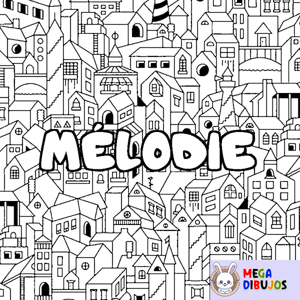 Coloraci&oacute;n del nombre M&Eacute;LODIE - decorado ciudad