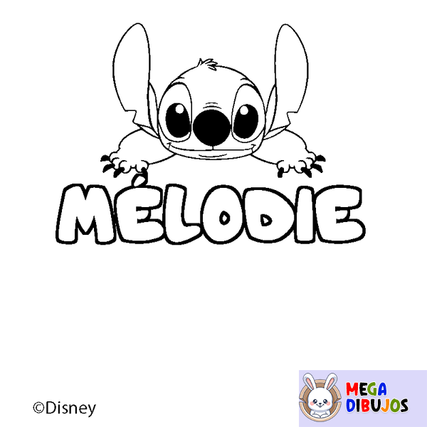 Coloraci&oacute;n del nombre M&Eacute;LODIE - decorado Stitch