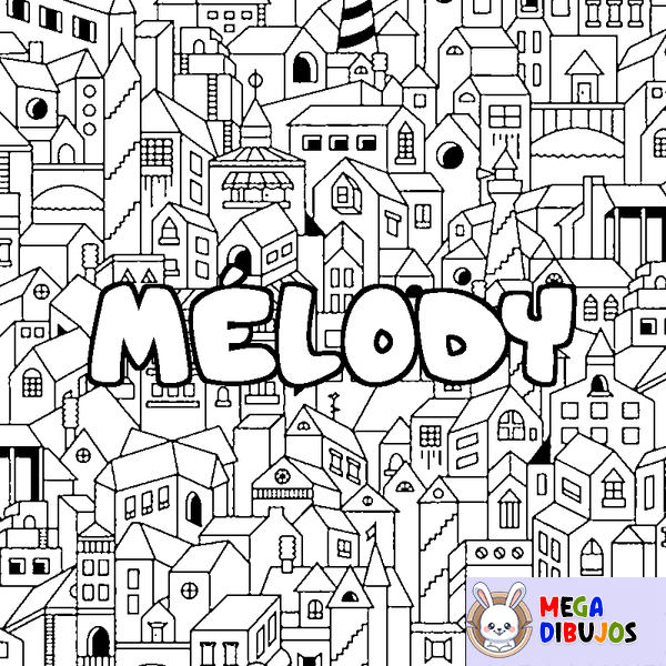 Coloraci&oacute;n del nombre M&Eacute;LODY - decorado ciudad