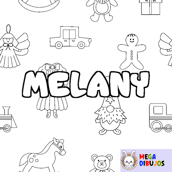 Coloraci&oacute;n del nombre MELANY - decorado juguetes