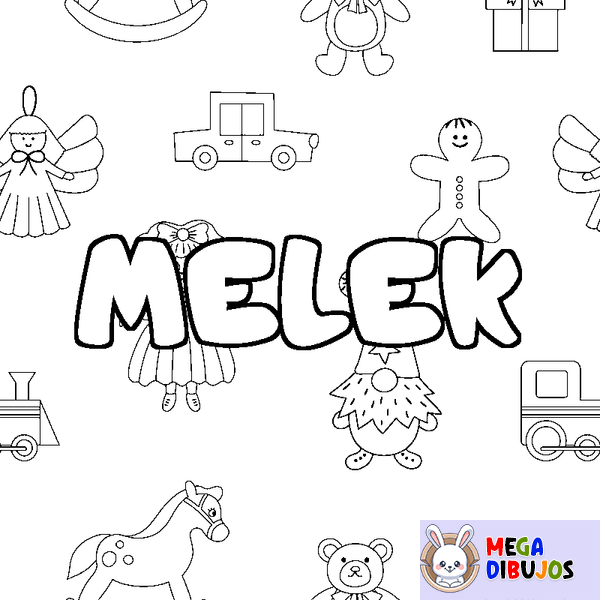 Coloraci&oacute;n del nombre MELEK - decorado juguetes