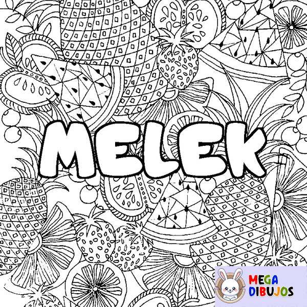 Coloraci&oacute;n del nombre MELEK - decorado mandala de frutas