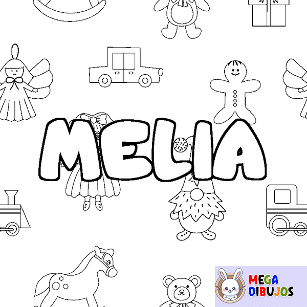 Coloraci&oacute;n del nombre MELIA - decorado juguetes