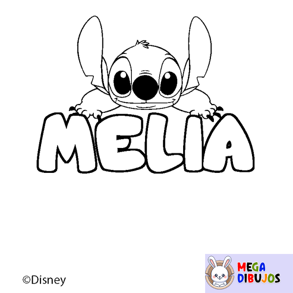 Coloraci&oacute;n del nombre MELIA - decorado Stitch