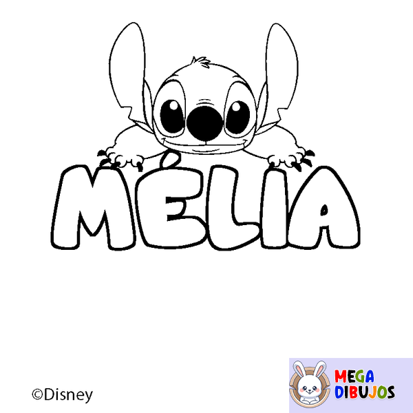 Coloraci&oacute;n del nombre M&Eacute;LIA - decorado Stitch